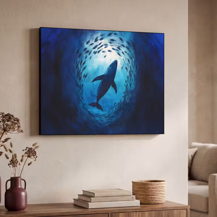 Walvis - Vissen - Donkerblauw Textielframe - compleet frame klein -sfeer3
