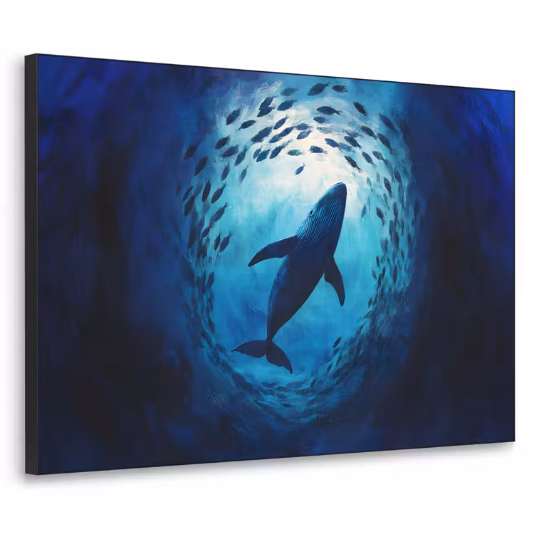 Walvis - Vissen - Donkerblauw Textielframe zwart klein -3d