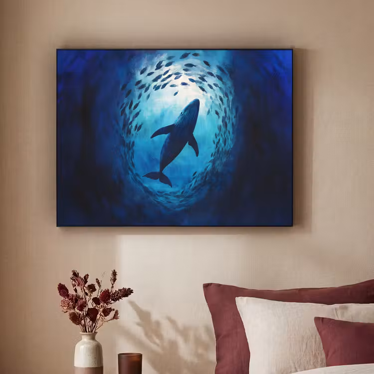 Walvis - Vissen - Donkerblauw Textielframe - compleet frame klein -sfeer1