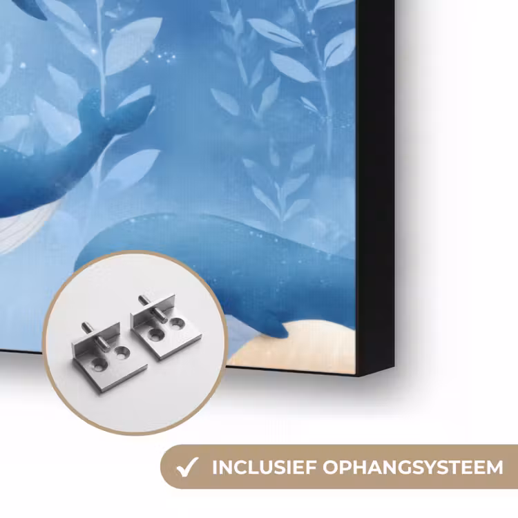 Walvissen - Oceaan - Blauw Textielframe zwart klein 947 -USP_ophangsysteemNL