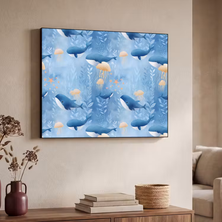 Walvissen - Oceaan - Blauw Textielframe zwart klein 947 -sfeer3