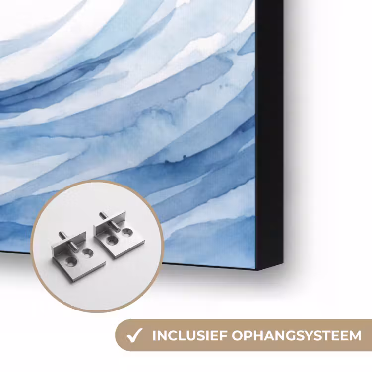 Water - Beweging - Natuur - Modern - Blauw Textielframe zwart klein -USP_ophangsysteemNL