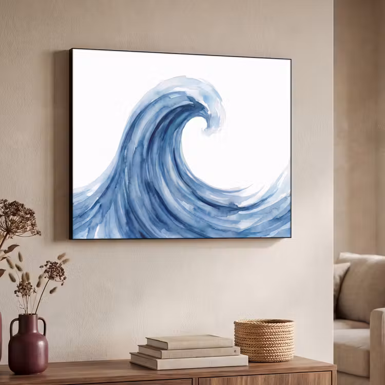 Water - Beweging - Natuur - Modern - Blauw Textielframe zwart klein -sfeer3