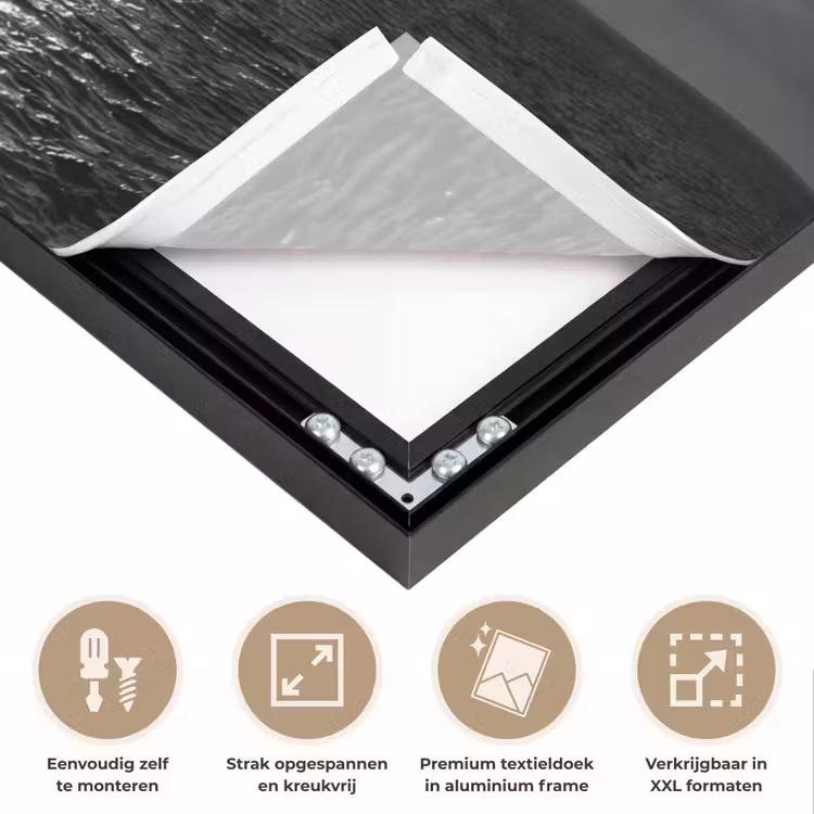 Water - Boot - Lucht - Natuur - Zwart-wit Textielframe zwart klein -USP_feed_closeupNL