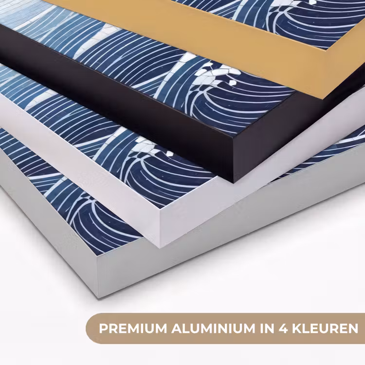 Water - Mozaïek - Landschap - Modern - Blauw Textielframe zwart klein -USP_kleurenNL