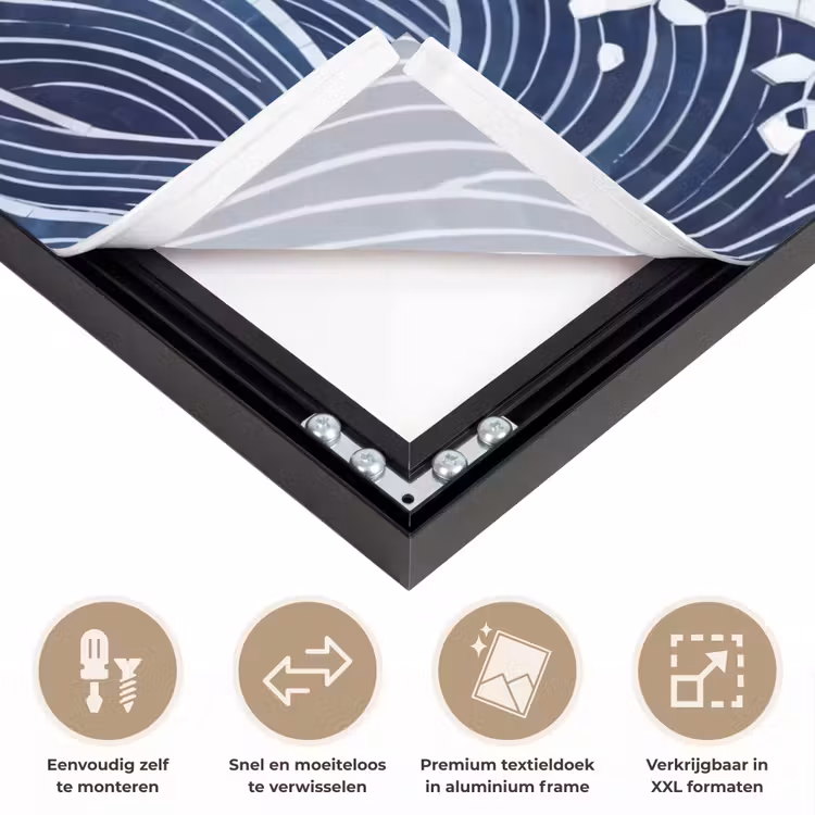 Water - Mozaïek - Landschap - Modern - Blauw Textielframe zwart klein -USP_closeupNL