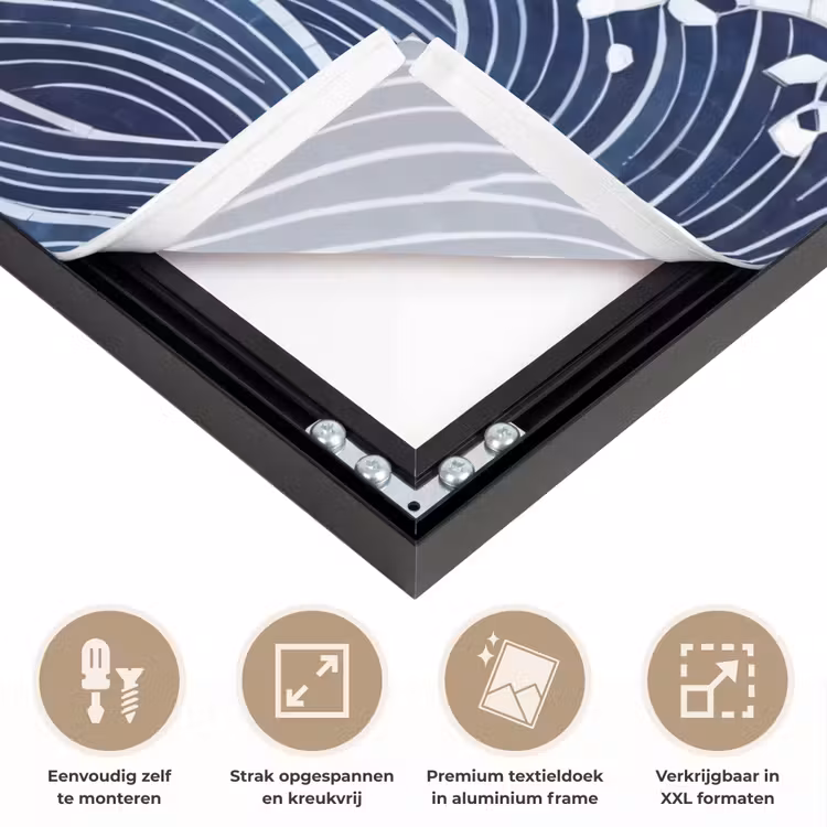 Water - Mozaïek - Landschap - Modern - Blauw Textielframe zwart klein -USP_feed_closeupNL
