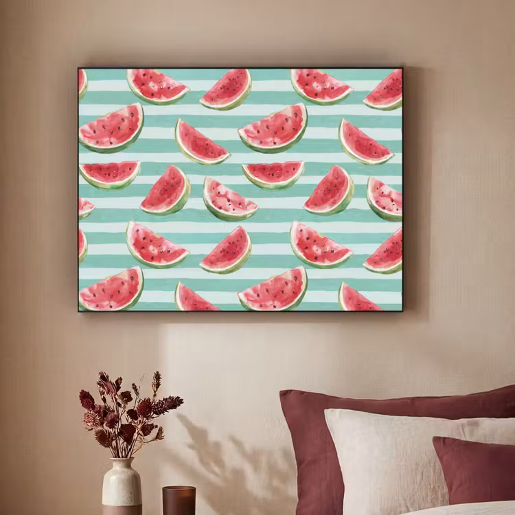 Watermeloen - Strepen - Groen Textielframe zwart klein 947 -sfeer1