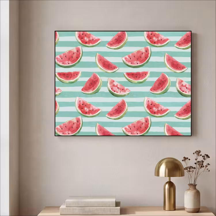 Watermeloen - Strepen - Groen Textielframe zwart klein 947 -sfeer2
