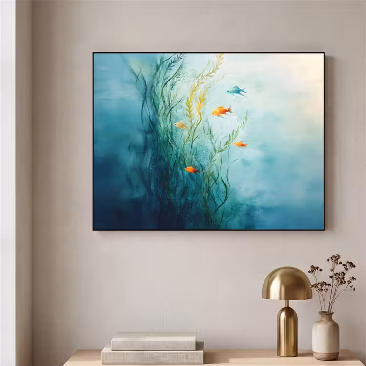 Waterplanten - Vissen - Kleurrijk - Water Textielframe - compleet frame klein -sfeer2