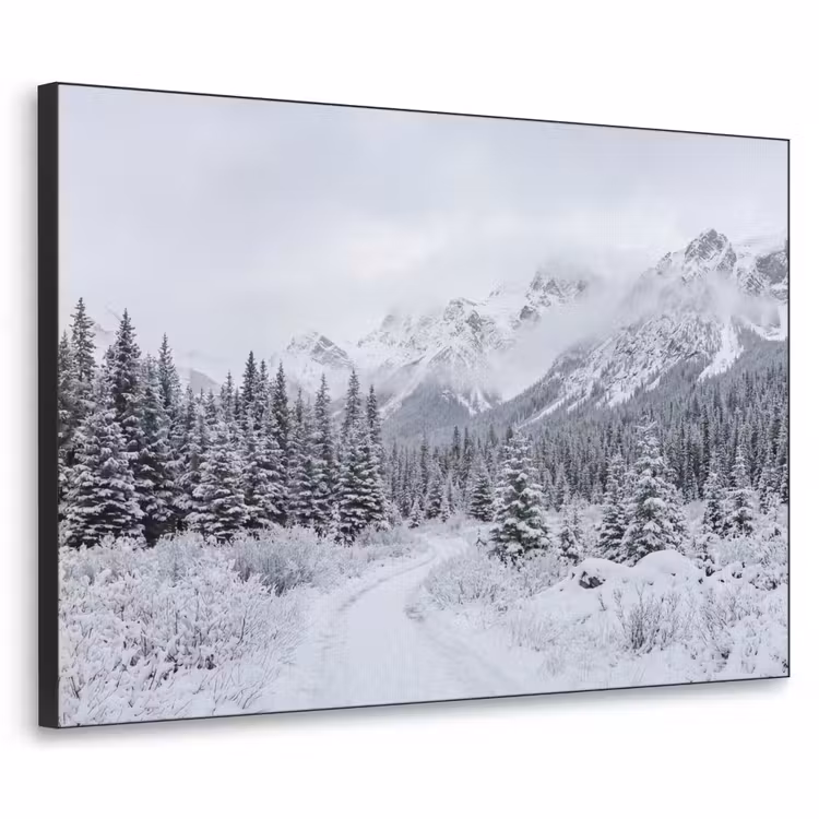 Weg - Bergen - Sneeuw - Naaldbos - Avontuurlijk Textielframe zwart klein -3d