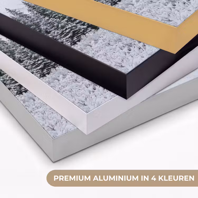 Weg - Bergen - Sneeuw - Naaldbos - Avontuurlijk Textielframe zwart klein -USP_kleurenNL