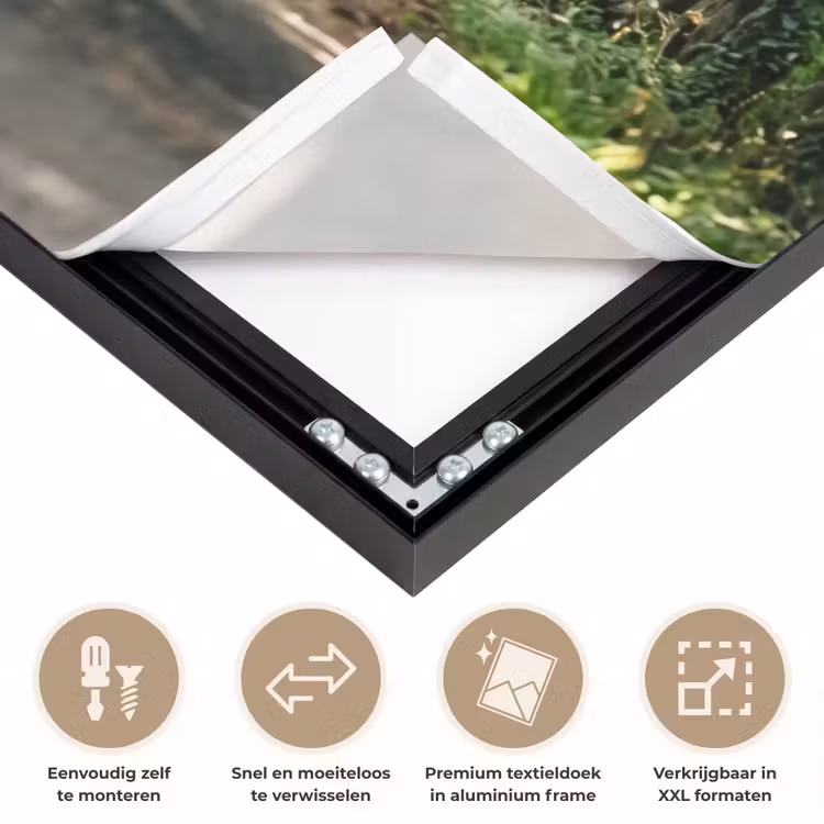 Weg - Bomen - Natuur - Groen Textielframe zwart klein -USP_closeupNL
