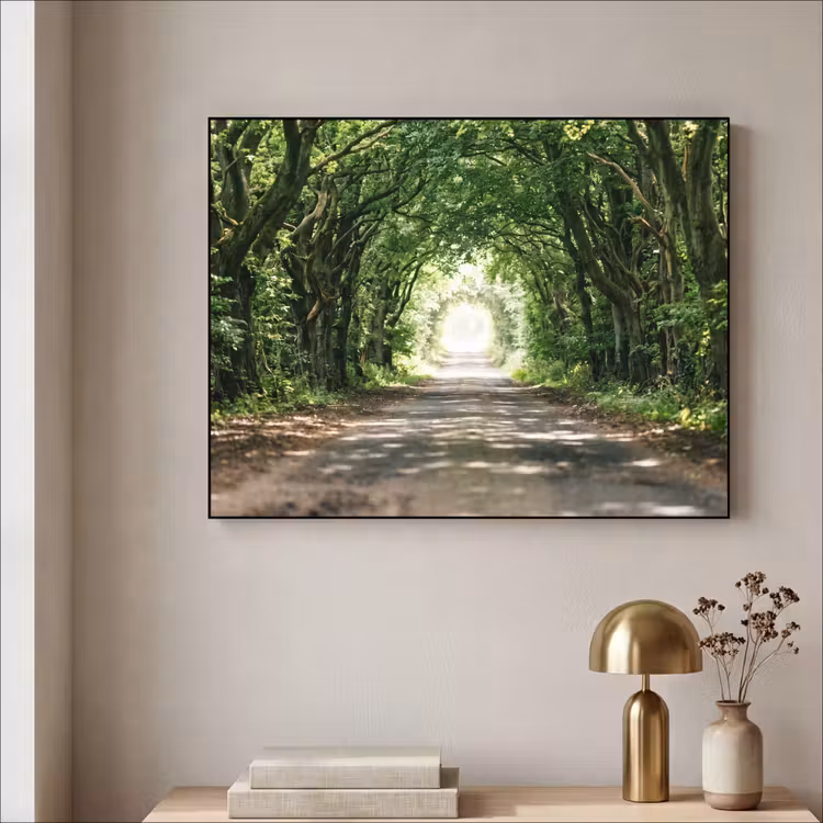 Weg - Bomen - Natuur - Groen Textielframe zwart klein -sfeer2