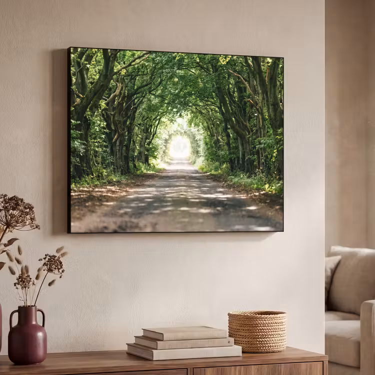 Weg - Bomen - Natuur - Groen Textielframe zwart klein -sfeer3
