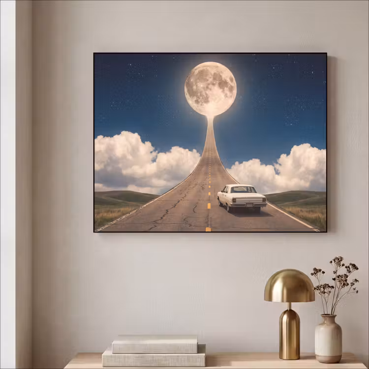 Art frame - Weg - Maan - Nacht - Weg - Maan - Nacht Textielframe zwart klein