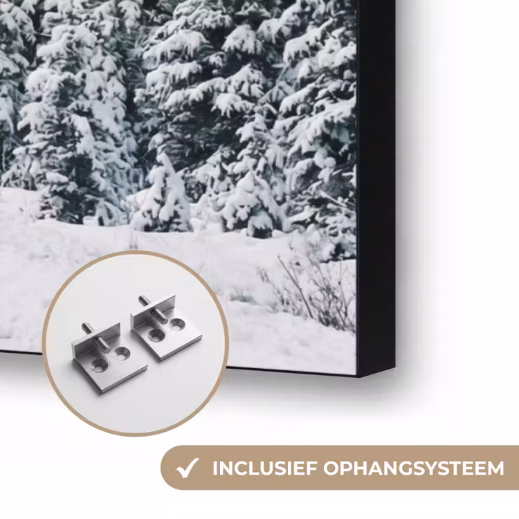 Weg - Sneeuw - Naaldbos - Winter - Avontuurlijk Textielframe zwart klein -USP_ophangsysteemNL