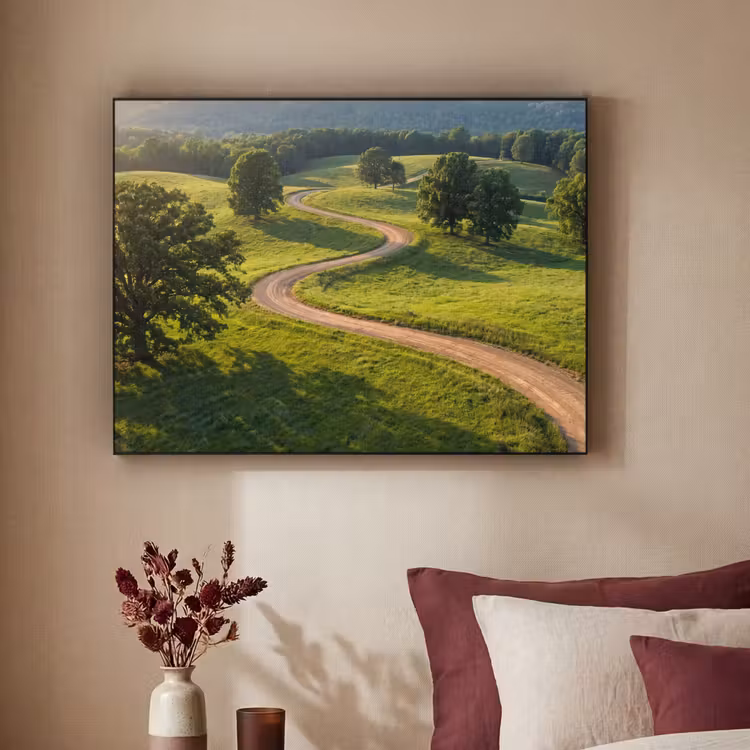 Weg - Weide - Natuur - Groen Textielframe zwart klein -sfeer1