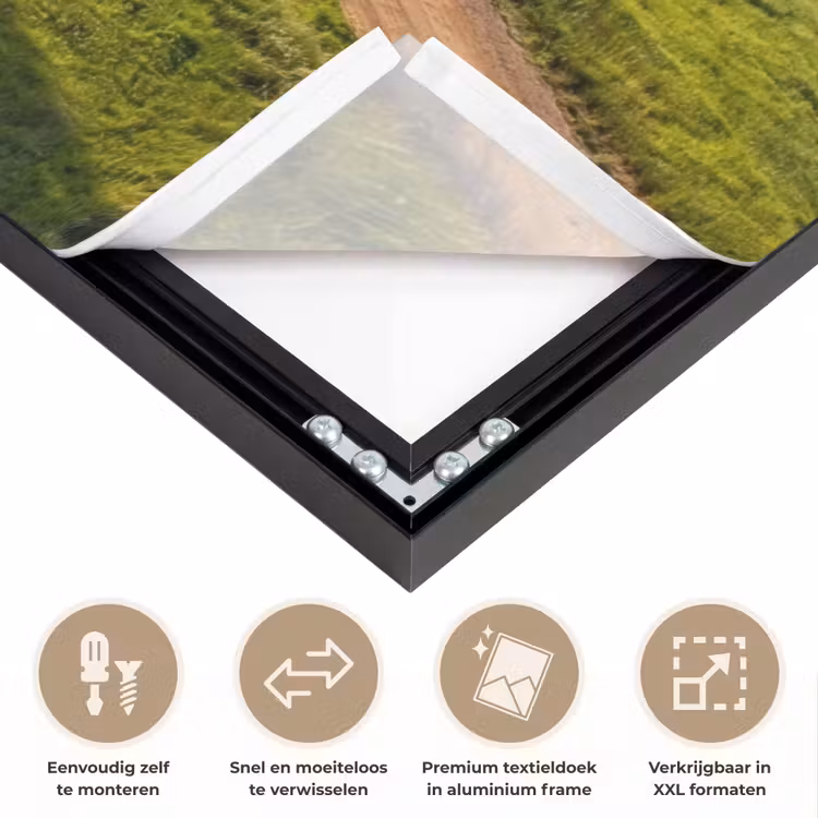 Weg - Weide - Natuur - Groen Textielframe zwart klein -USP_closeupNL