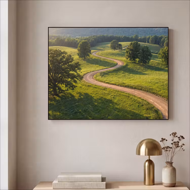 Weg - Weide - Natuur - Groen Textielframe zwart klein -sfeer2