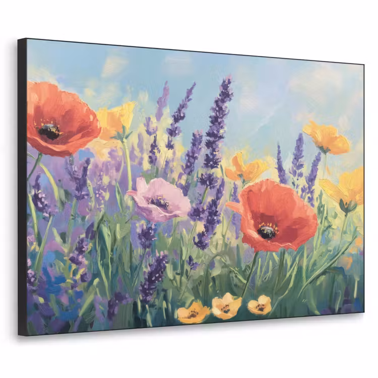 Weide - Bloemen - Kleurrijk Textielframe zwart klein -3d