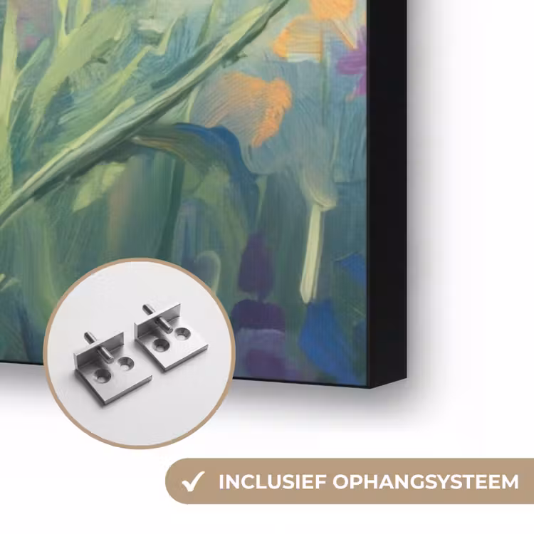 Weide - Bloemen - Kleurrijk Textielframe zwart klein -USP_ophangsysteemNL