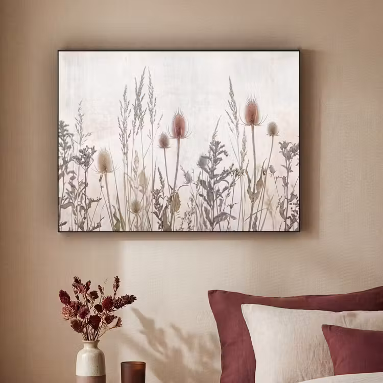 Weidebloemen - Design - Sepia Textielframe zwart klein -sfeer1