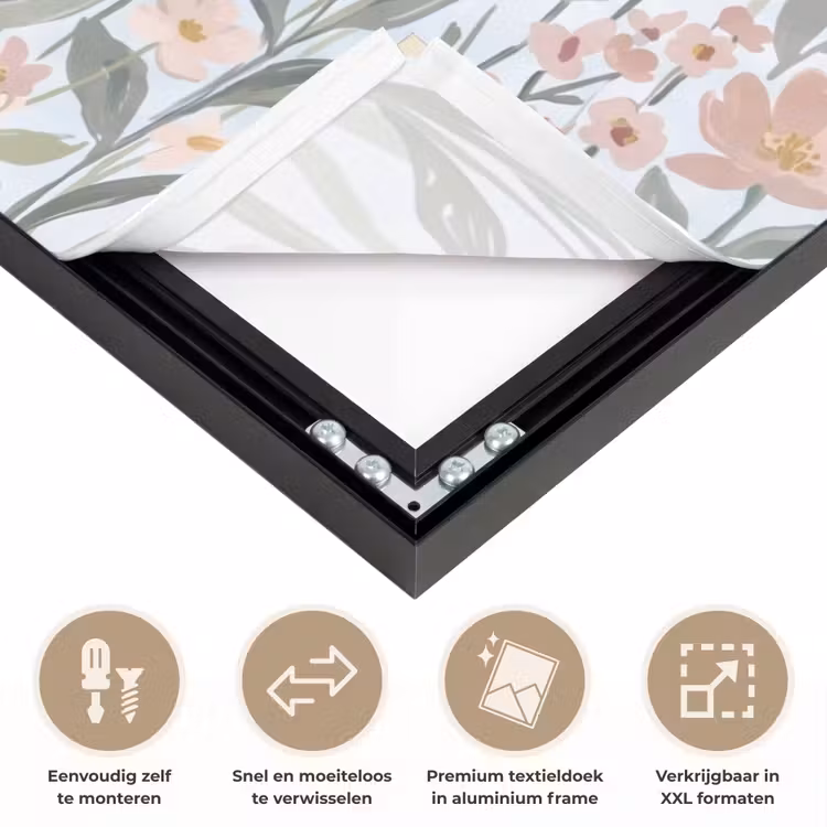 Weidebloemen - Illustratie - Kleurrijk Textielframe zwart klein -USP_closeupNL