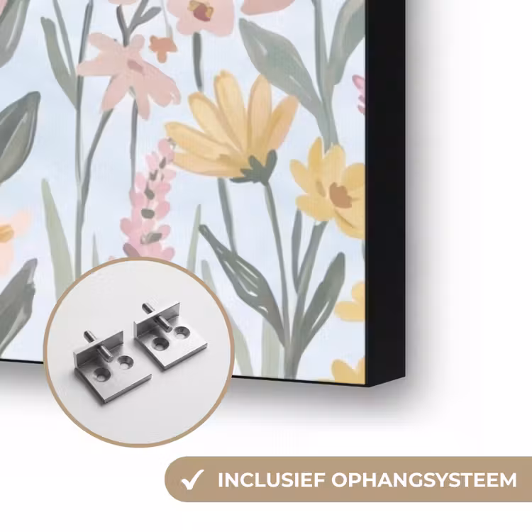Weidebloemen - Illustratie - Kleurrijk Textielframe zwart klein -USP_ophangsysteemNL