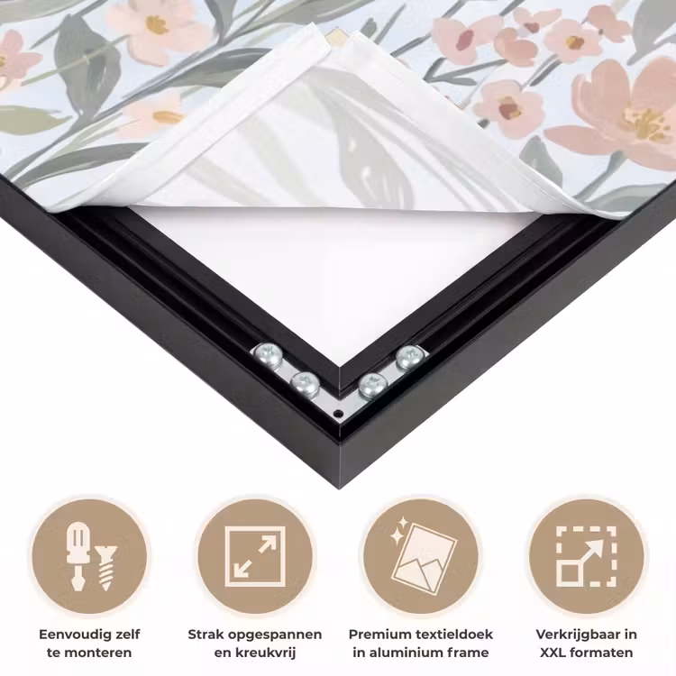 Weidebloemen - Illustratie - Kleurrijk Textielframe zwart klein -USP_feed_closeupNL
