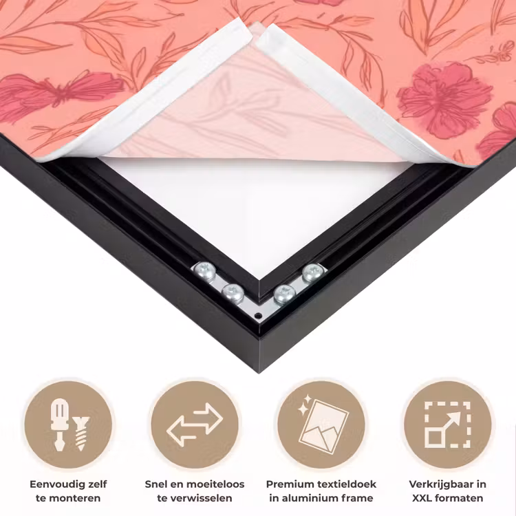 Weidebloemen - Romantisch - Roze Textielframe zwart klein 947 -USP_closeupNL