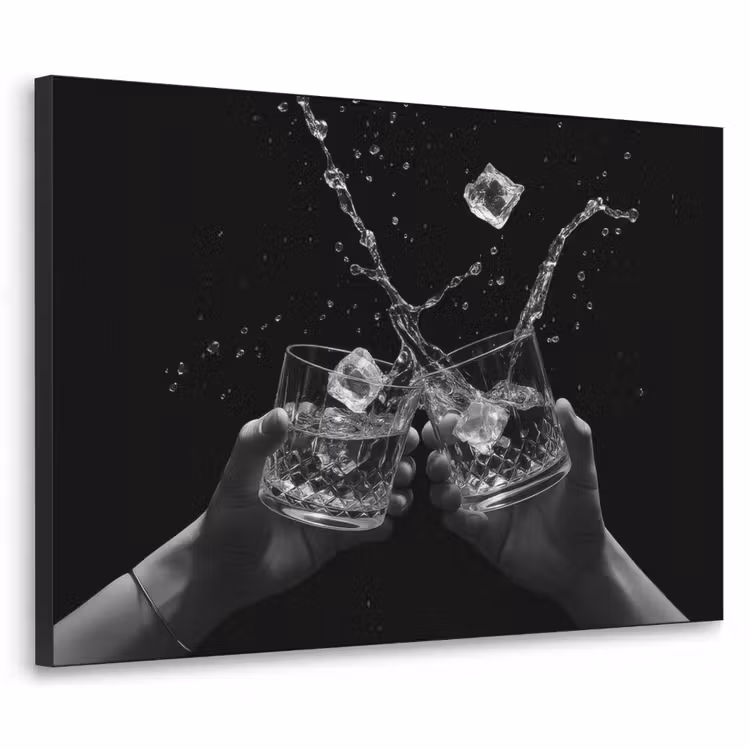 Whiskyglazen - Ijs - Spetters - Zwart Textielframe zwart klein -3d