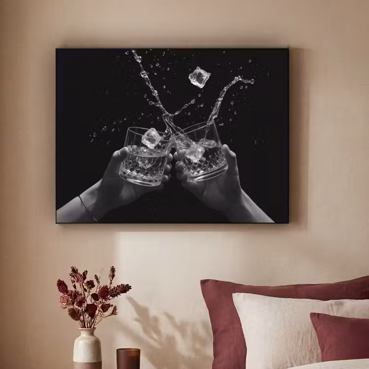 Whiskyglazen - Ijs - Spetters - Zwart Textielframe zwart klein -sfeer1