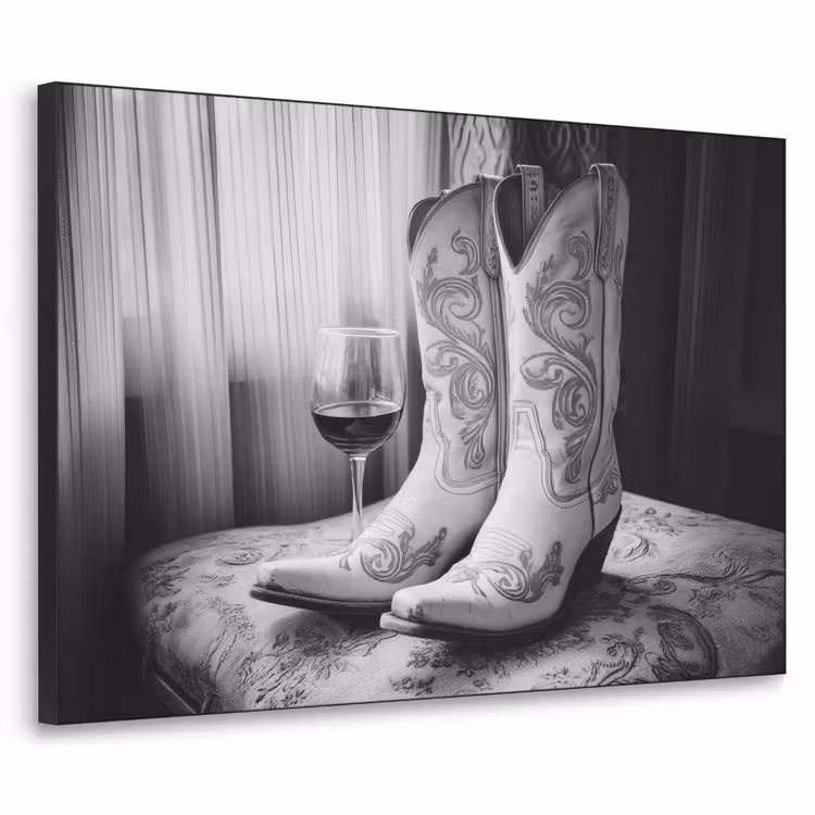 Wijn - Cowboylaarzen - Raamlicht - Wit Textielframe - compleet frame klein -3d