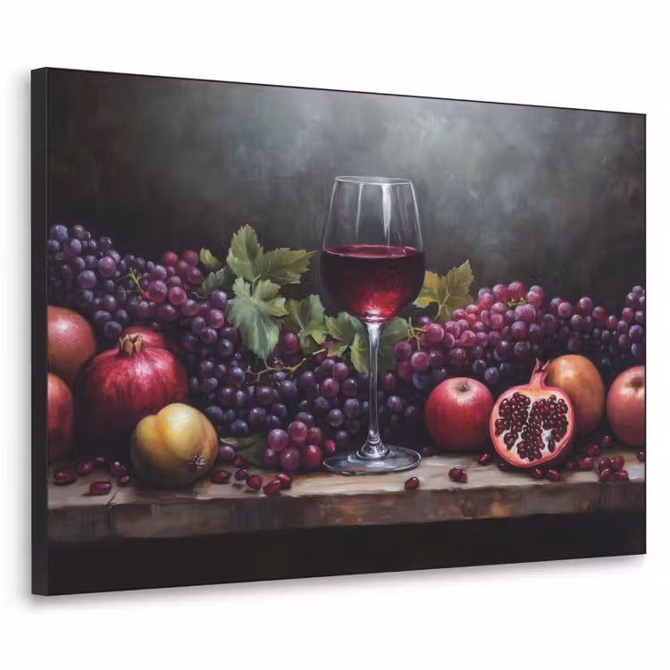 Wijn - Fruit - Stilleven Textielframe - compleet frame klein -3d
