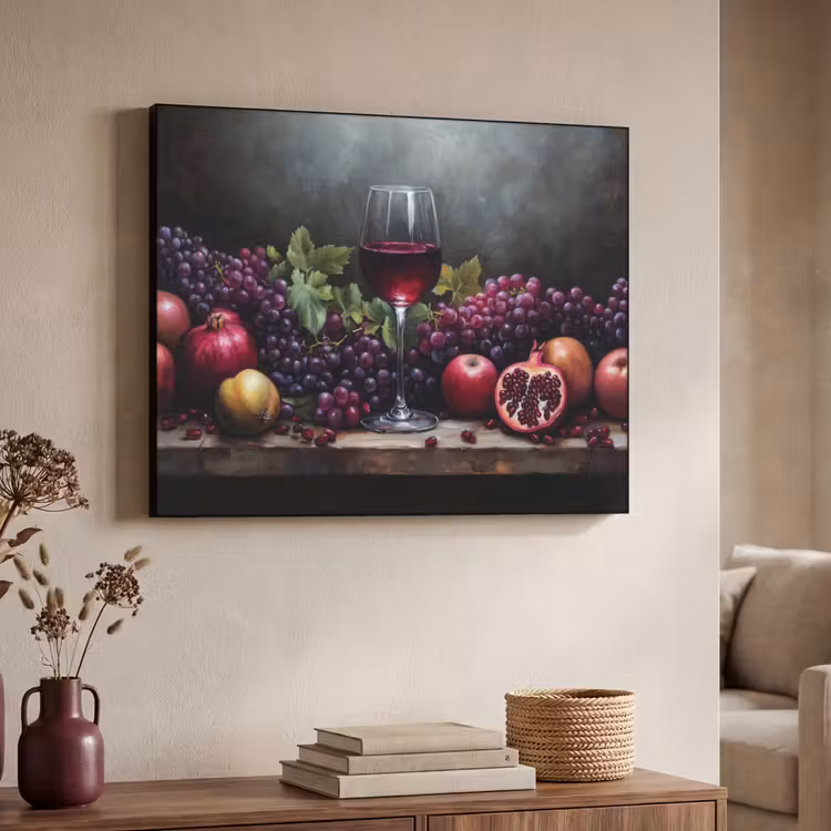 Wijn - Fruit - Stilleven Textielframe - compleet frame klein -sfeer3