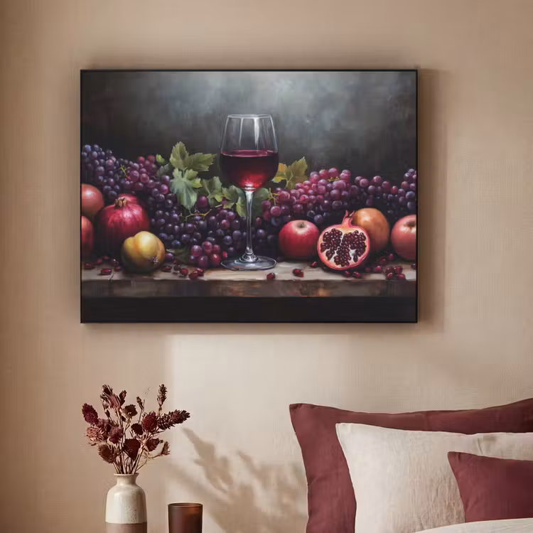 Wijn - Fruit - Stilleven Textielframe - compleet frame klein -sfeer1