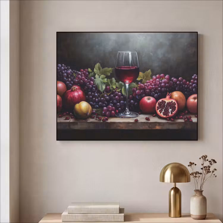 Wijn - Fruit - Stilleven Textielframe - compleet frame klein -sfeer2