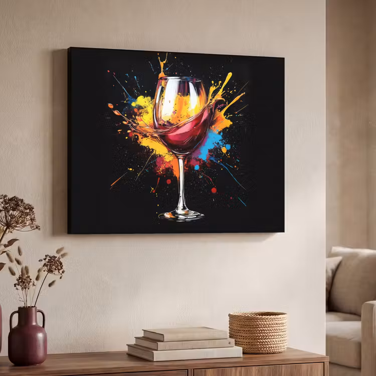 Wijn - Glas - Graffiti - Borrel - Rood - Verf Textielframe - compleet frame klein -sfeer3