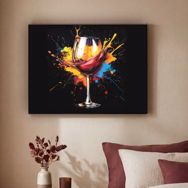 Wijn - Glas - Graffiti - Borrel - Rood - Verf Textielframe - compleet frame klein -sfeer1