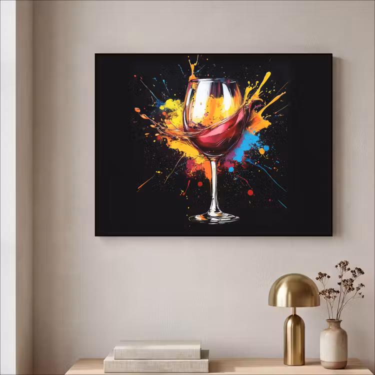 Wijn - Glas - Graffiti - Borrel - Rood - Verf Textielframe - compleet frame klein -sfeer2