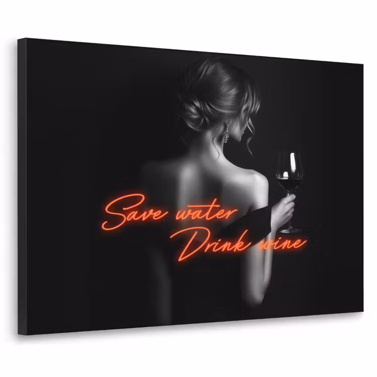 Wijn - Vrouw - Neon - Quote Textielframe zwart klein -3d