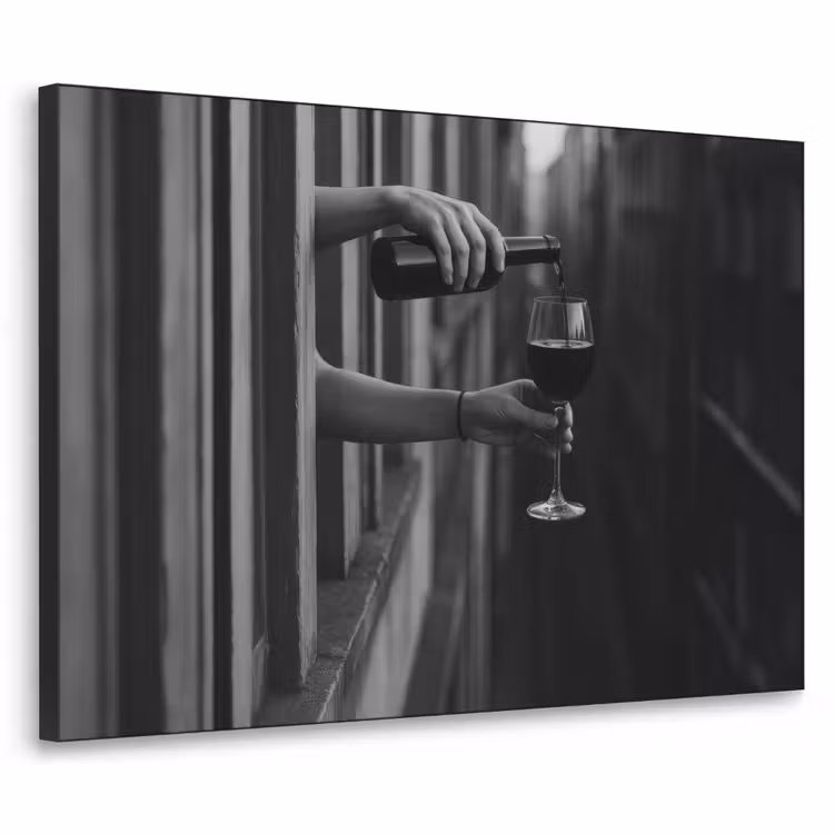 Wijnfles - Glas - Handen - Raam Textielframe - compleet frame klein -3d