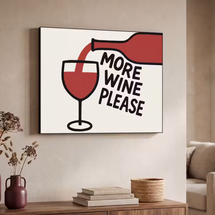 Wijnfles - Quote - Rood - Glas Textielframe - compleet frame klein -sfeer3
