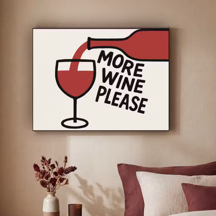 Wijnfles - Quote - Rood - Glas Textielframe - compleet frame klein -sfeer1