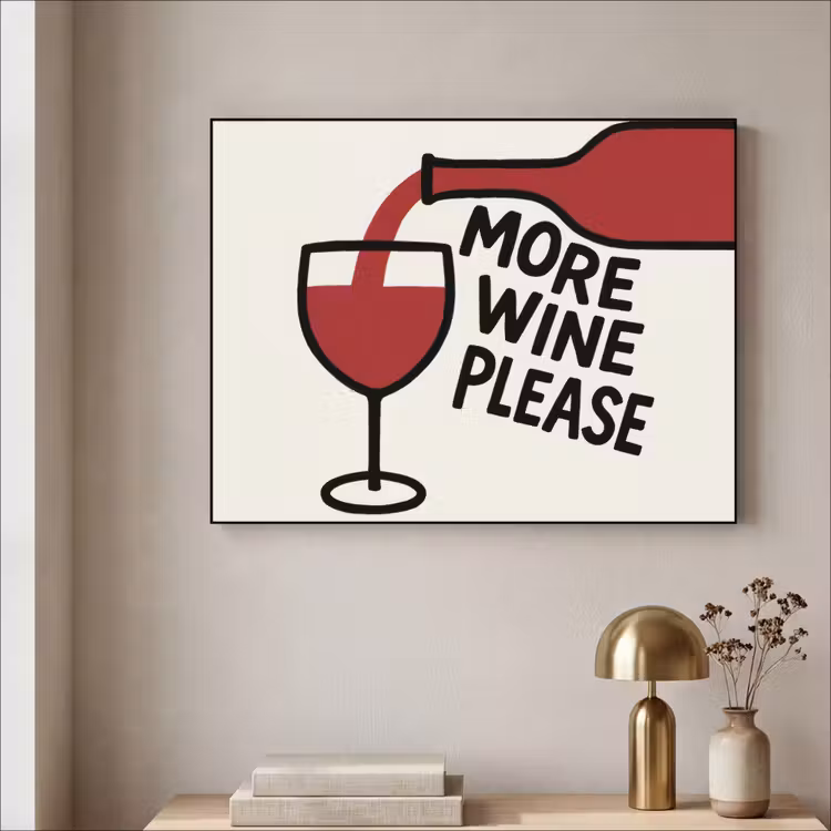Wijnfles - Quote - Rood - Glas Textielframe zwart klein -sfeer2