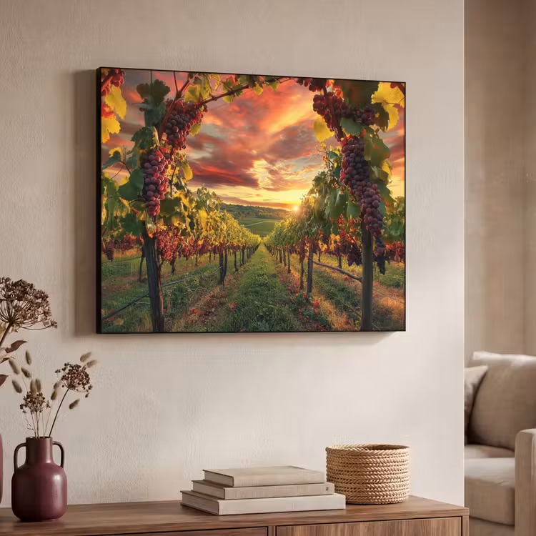 Wijngaard - Druiven - Zonsondergang Textielframe - compleet frame klein -sfeer3