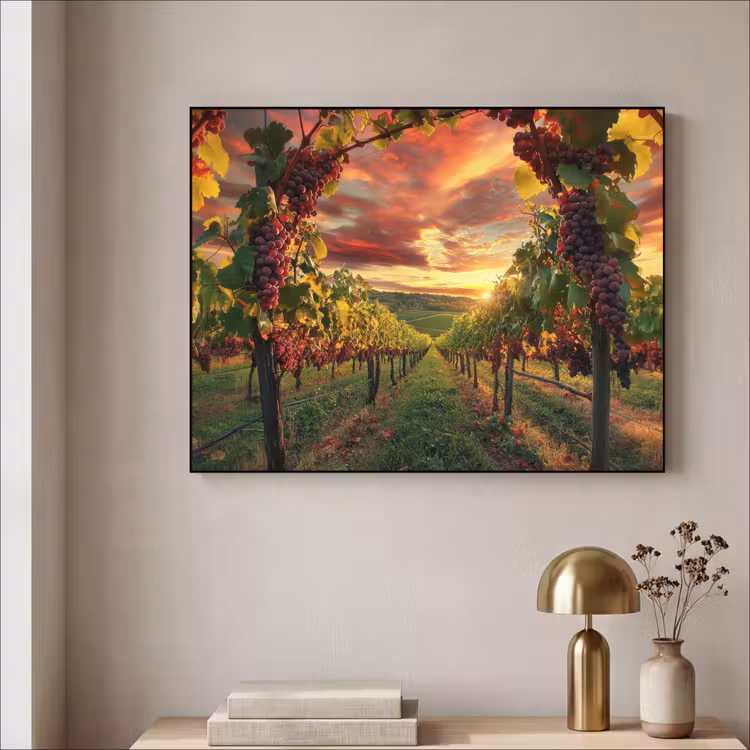Wijngaard - Druiven - Zonsondergang Textielframe - compleet frame klein -sfeer2