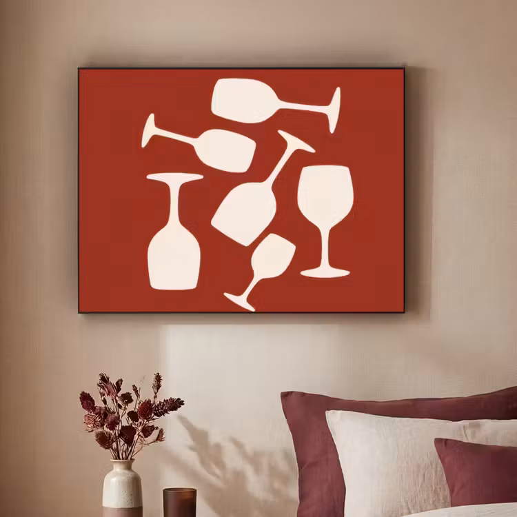 Wijnglazen - Silhouetten - Wit Textielframe - compleet frame klein -sfeer1