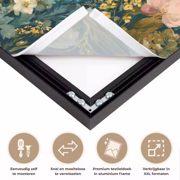 Wilde bloemen - Botanisch - Patroon - Roze - Romantisch Textielframe zwart klein 947 -USP_closeupNL